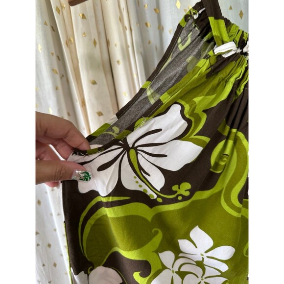 Local Design Hawaiian Drawstring Self Front Tie Neckline A-Line Hi Lo Blouse L - Picture 3 of 6